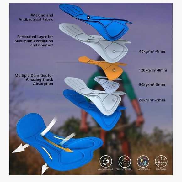 SZ XL Men's Mountain Bike Shorts 3D Padded Bicycle Cycling Shorts Quick Dry - Picture 4 of 7